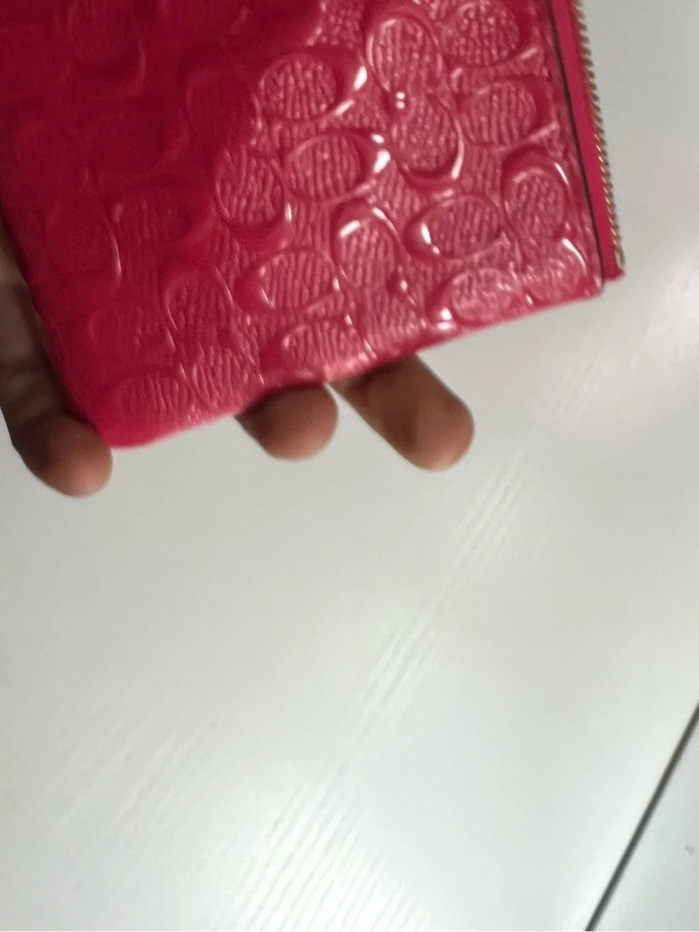 Coach HotPink Signature Patent Leather Wristlet